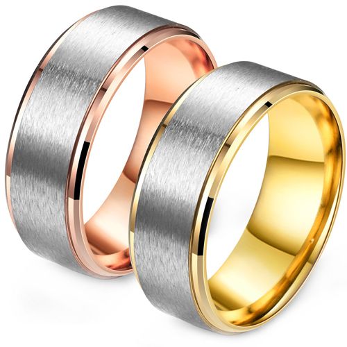 **COI Titanium Rose/Gold Tone Silver Step Edges Ring-9525AA