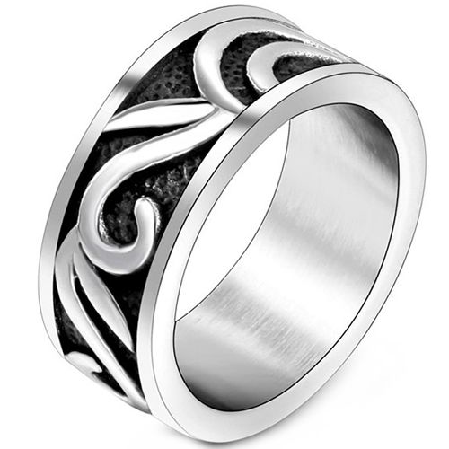 **COI Titanium Black Silver Celtic Pipe Cut Flat Ring-9552AA