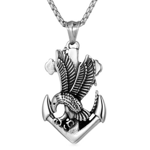 **COI Titanium Black Silver Eagle Pendant With Anchor-9560AA