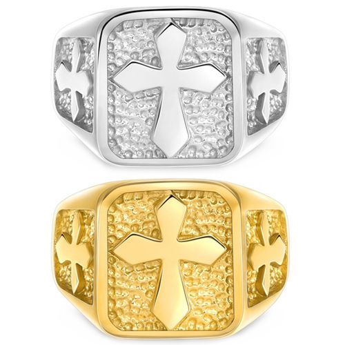 **COI Titanium Black/Gold Tone/Silver Cross Ring-9676AA