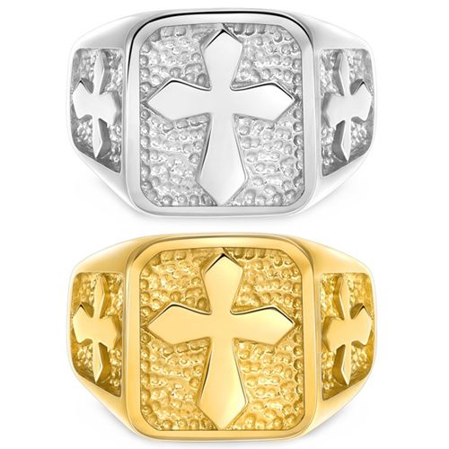 **COI Titanium Black/Gold Tone/Silver Cross Ring-9676AA