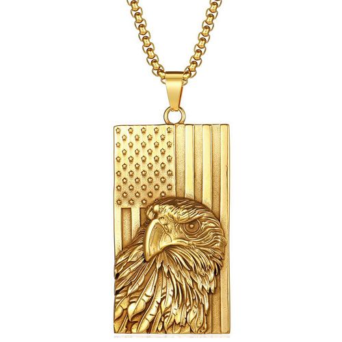 **COI Titanium Gold Tone/Silver Eagle Pendant With American Flag-9680AA