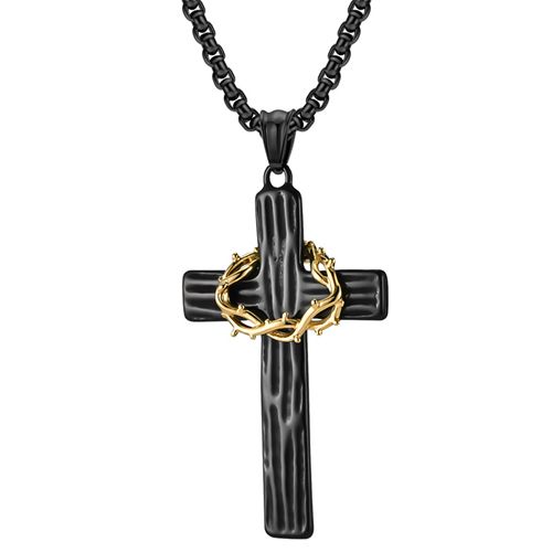 **COI Titanium Black Gold Tone Cross Pendant-9681AA