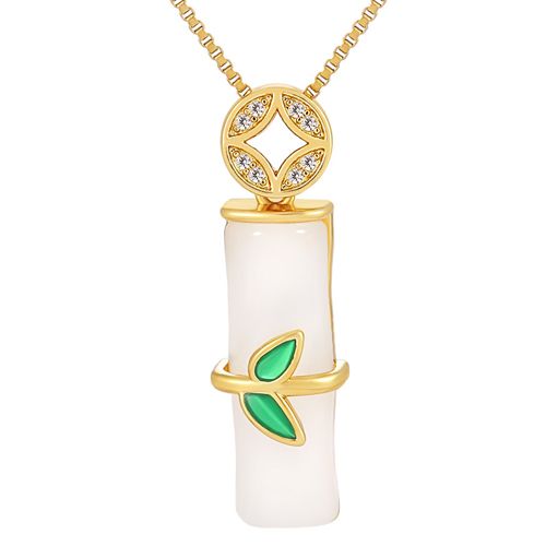 **COI Gold Tone Titanium Necklace With Synthetic Jade & Cubic Zirconia(Length: 19.6 inches)-9690AA