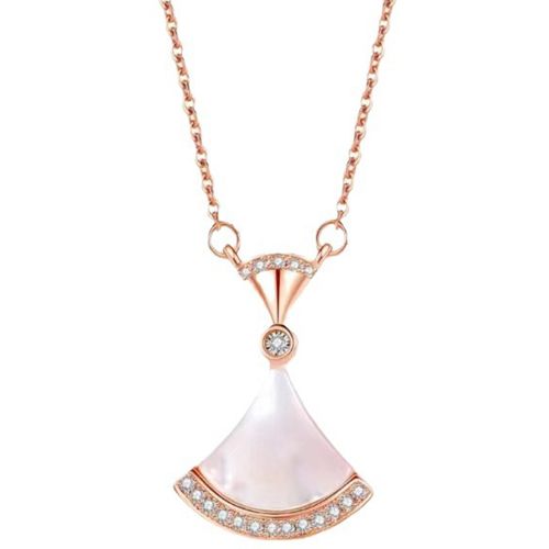 **COI Rose Titanium Abalone Shell & Cubic Zirconia Necklace(Length:17.70 inches)-9700AA