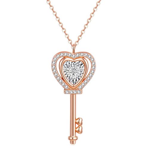 **COI Rose Titanium Key Necklace With Cubic Zirconia(Length: 17.7 inches)-9727AA