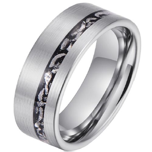 **COI Tungsten Carbide Offset Meteorite Pipe Cut Flat Ring-9746AA