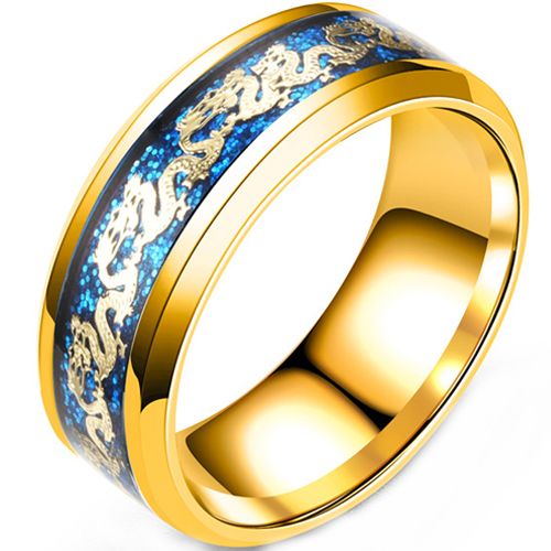 **COI Gold Tone Titanium Dragon Beveled Edges Ring With Meteorite-9748AA