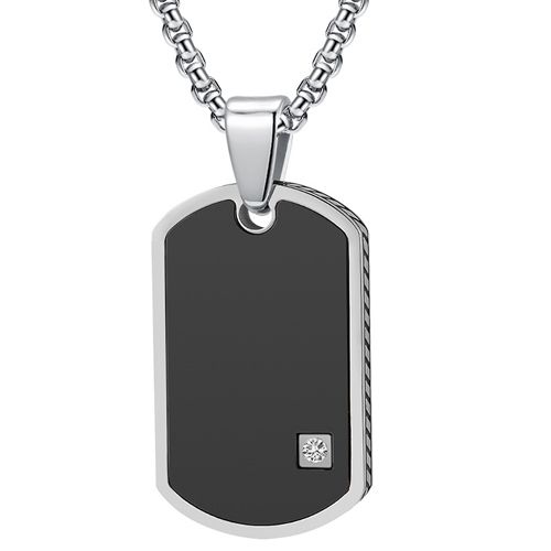 **COI Titanium Black Silver Dog Tag Pendant With Cubic Zirconia-9749AA