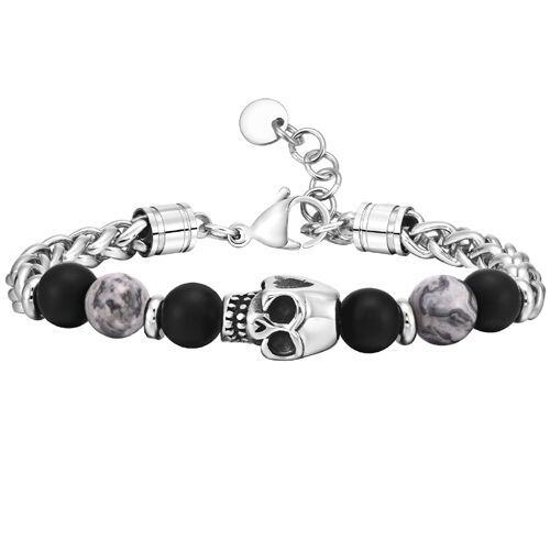**COI Titanium Carnelian & Black Onyx Skull Bracelet With Steel Clasp(Length: 8.27 inches)-9807AA