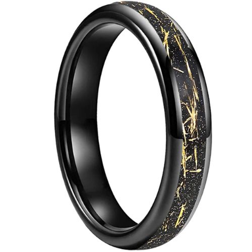 **COI Tungsten Carbide Black/Gold Tone/Silver/Rose Meteorite & Gold Foil Dome Court Ring-9831AA