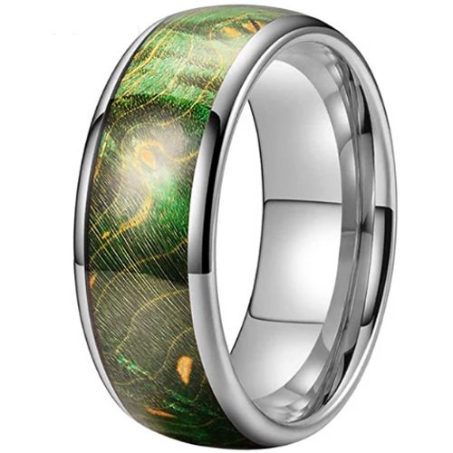 **COI Tungsten Carbide Rose/Gold Tone/Silver Dome Court Ring With Green Wood-9835AA