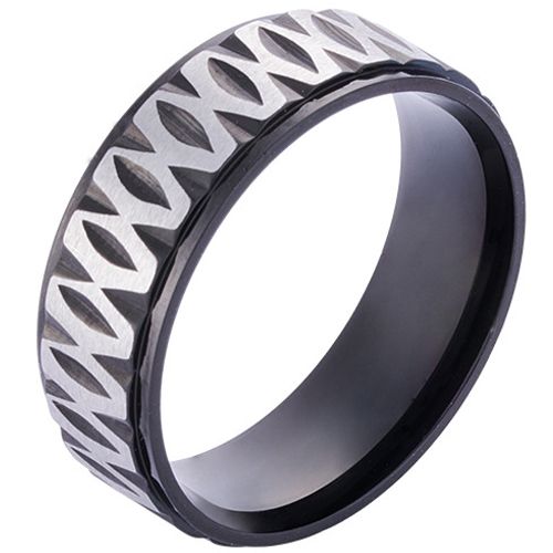 **COI Titanium Silver Black/Gold Tone/Silver Infinity Step Edges Ring-9844AA