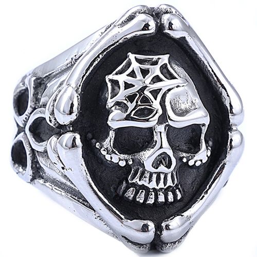 **COI Titanium Black Silver Skull Ring-9904AA