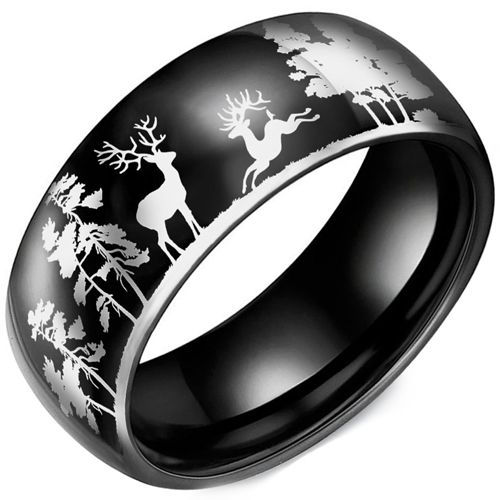 **COI Titanium Black/Silver Deer Forest & Tree Ring-9910AA
