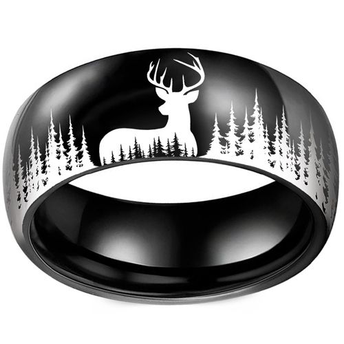 **COI Titanium Black/Silver Deer Forest & Tree Ring-9911AA