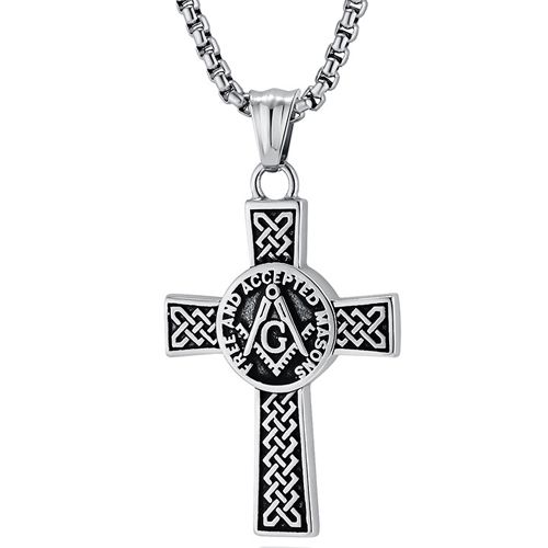 **COI Titanium Gold Tone/Silver/Gold Tone & Silver Masonic Freemason Cross Pendant-9931AA