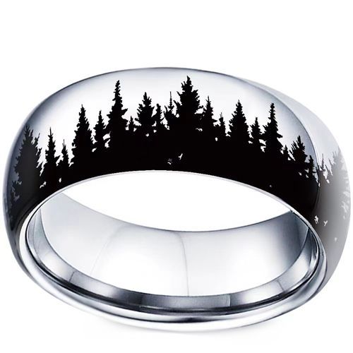 **COI Titanium Black/Silver Forest & Tree Dome Court Ring-9947AA