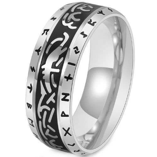**COI Titanium Black Gold Tone/Silver/Black Celtic Ring With Runes-9951AA