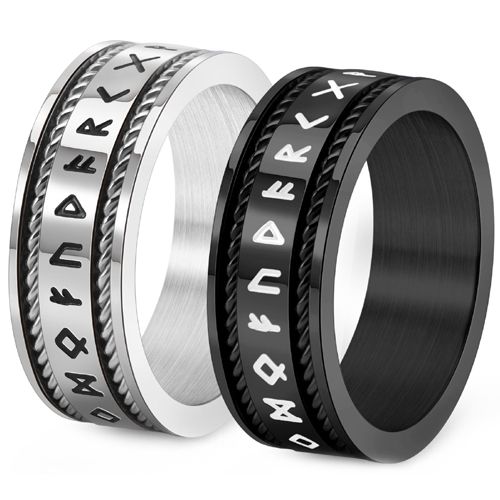 **COI Titanium Black/Gold Tone/Silver Wire Ring With Runes-9952AA