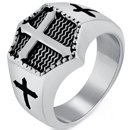 **COI Titanium Silver/Black/Gold Tone Cross Ring-9953AA
