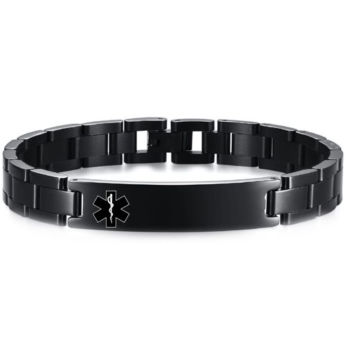 **COI Black Titanium Medical Alert Bracelet With Steel Clasp(Length: 8.07 inches)-9961AA