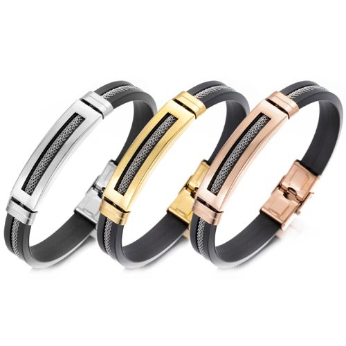 **COI Titanium Gold Tone/Silver/Rose Wire Black Bracelet With Steel Clasp(Length: 8.27 inches)-9980AA