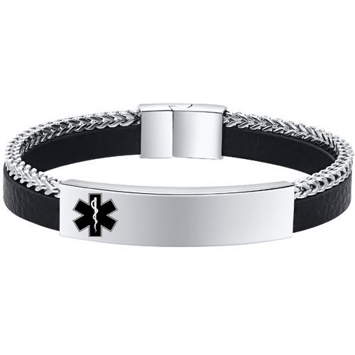**COI Titanium Medical Alert Genuine Leather Bracelet With Steel Clasp(Length: 8.27 inches)-9985AA