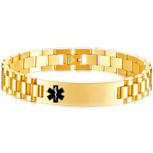**COI Titanium Black/Gold Tone/Silver Medical Alert Bracelet With Steel Clasp(Length: 8.27 inches)-9986AA