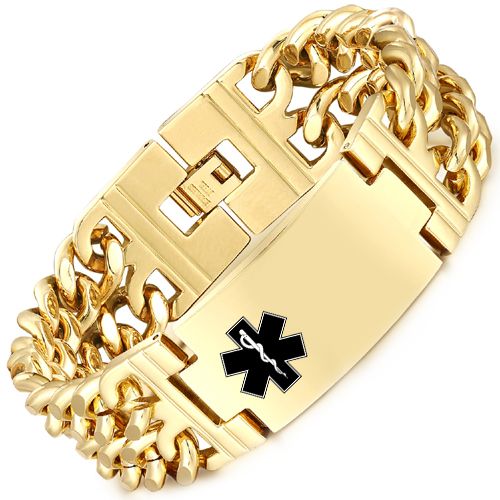 **COI Titanium Gold Tone/Silver Medical Alert Bracelet With Steel Clasp(Length: 8.78 inches)-9997AA