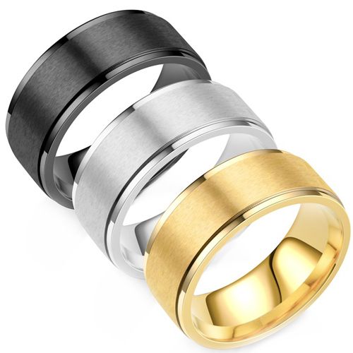**COI Titanium Black/Gold Tone/Silver Step Edges Polished Shiny Matt Wedding Band Ring - JT055A