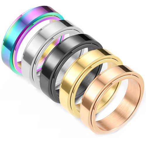 *COI Titanium Black/Gold Tone/Silver/Rose/Rainbow Color Polished Shiny Step Edges Ring-3883