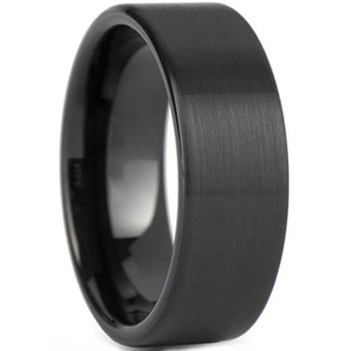*COI Black Tungsten Carbide Polished Shiny Pipe Cut Flat Ring-TG124