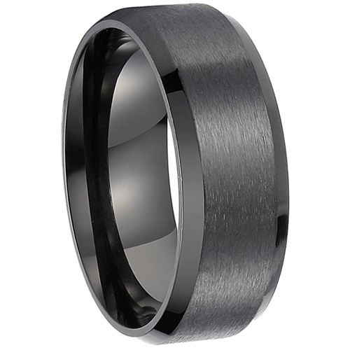 *COI Black Titanium Polished Shiny Matt Beveled Edges Ring-1536