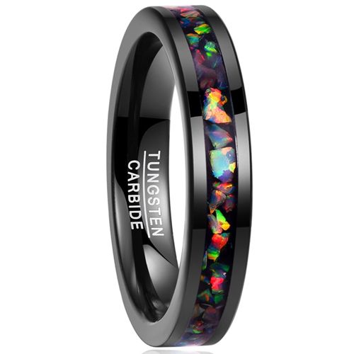 COI Black Tungsten Carbide Crushed Opal Pipe Cut Flat Ring-TG1823