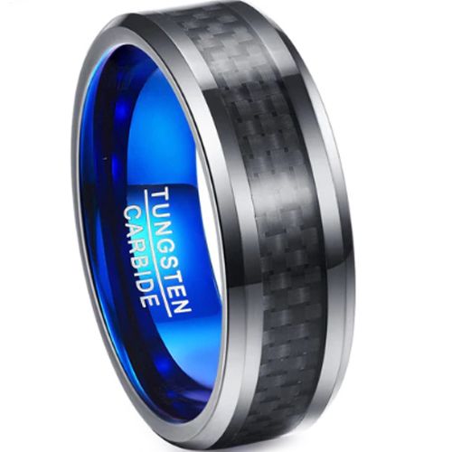 COI Tungsten Carbide Black Blue Ring With Carbon Fiber-TG2031AA