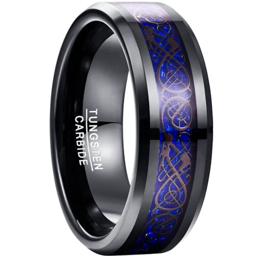 COI Black Tungsten Carbide Dragon Beveled Edges Ring-TG3371