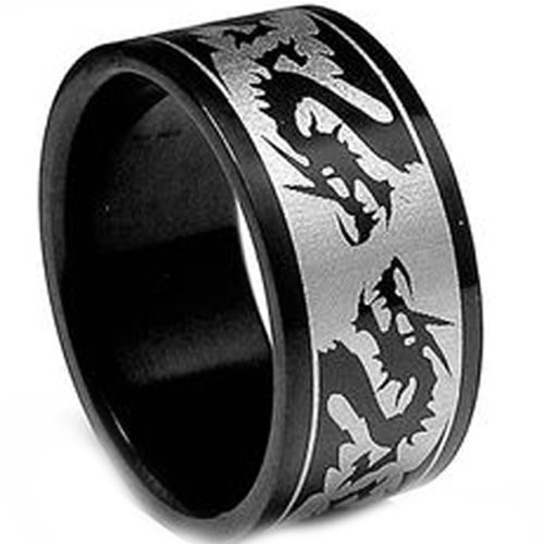 COI Tungsten Carbide Black Silver Dragon Pipe Cut Ring-TG3411