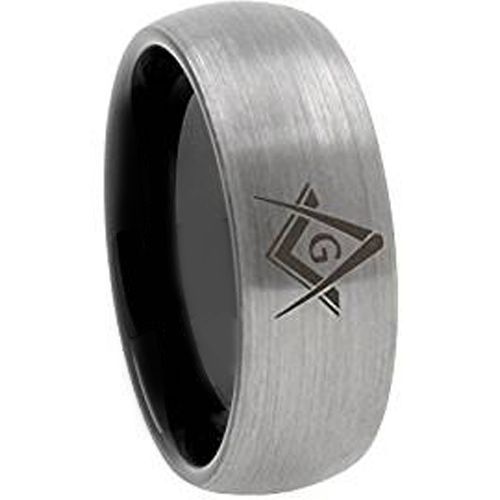 *COI Titanium Black Silver Masonic Dome Court Ring-JT5043