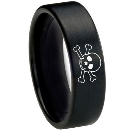 COI Black Titanium Skull & Bones Pipe Cut Flat Ring-3726