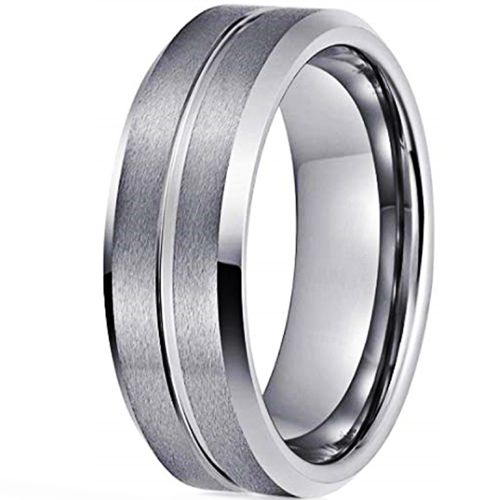COI Tungsten Carbide Center Grooves Beveled Edges Ring-TG379A