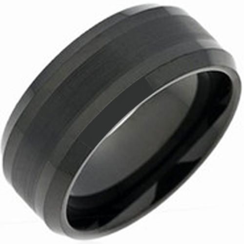 *COI Black Titanium Center Line Beveled Edges Ring-3861