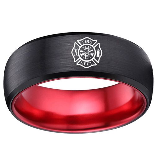 COI Tungsten Carbide Black Red Firefighter Ring - TG4163