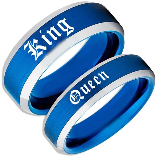 COI Tungsten Carbide Blue Silver King Queen Ring-TG4168