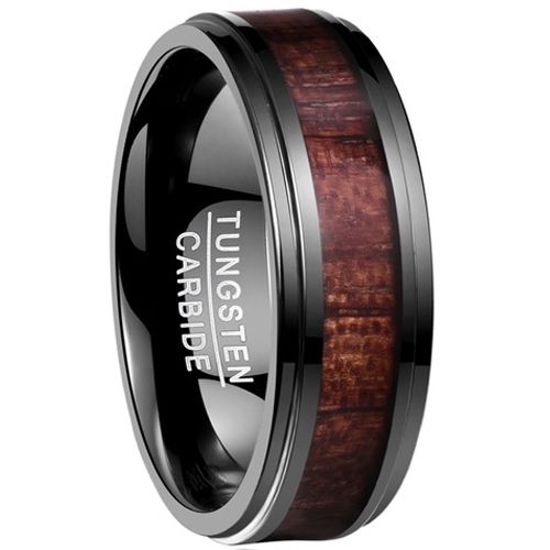 COI Black Tungsten Carbide Wood Step Edges Ring-TG4170