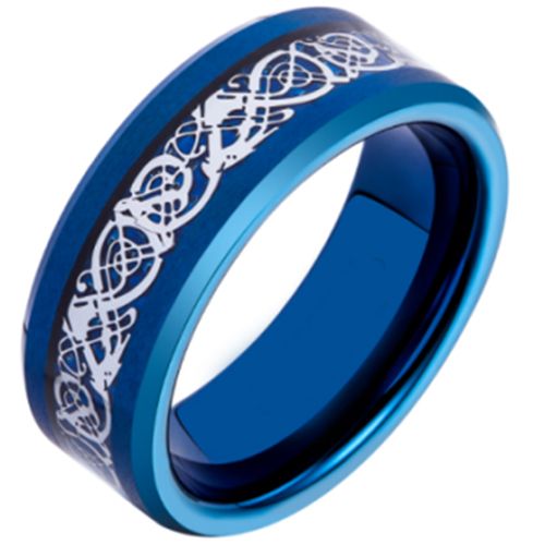 COI Blue Titanium Dragon Beveled Edges Ring-JT3392