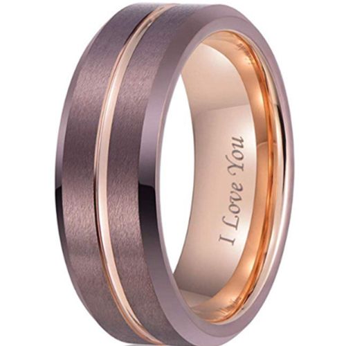 COI Tungsten Carbide Espresso Rose Center Groove Ring-TG4217