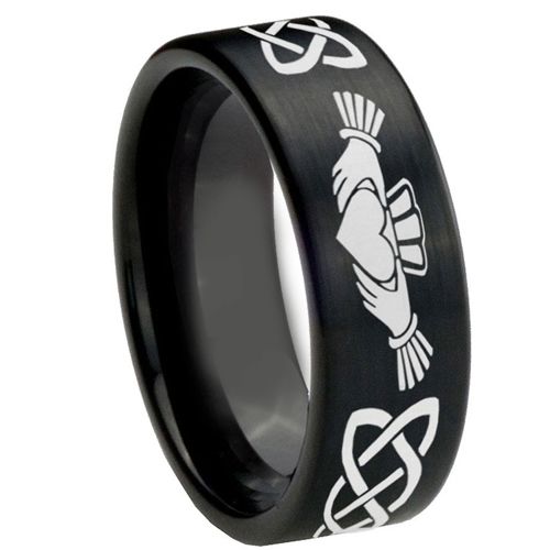 *COI Black Tungsten Carbide Mo Anam Cara Celtic Ring-TG4251