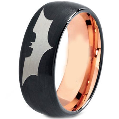 **COI Tungsten Carbide Black Rose Bat Man Dome Court Ring-TG4477