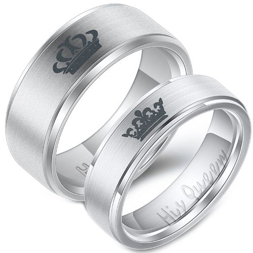 **COI Titanium King Queen Crown Step Edges Ring-3800